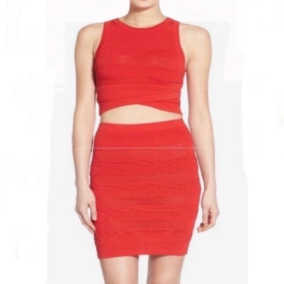 𝅺astr The Label Crop Top Knit Bodycon Skirt Set Red M - Picture 1 of 9